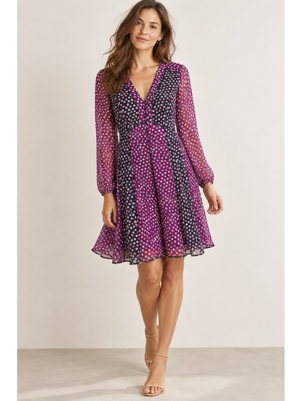 Diane Von Furstenberg Ivetta Silk Babydoll Dress Size 8 Polka Dot Fit & Flare